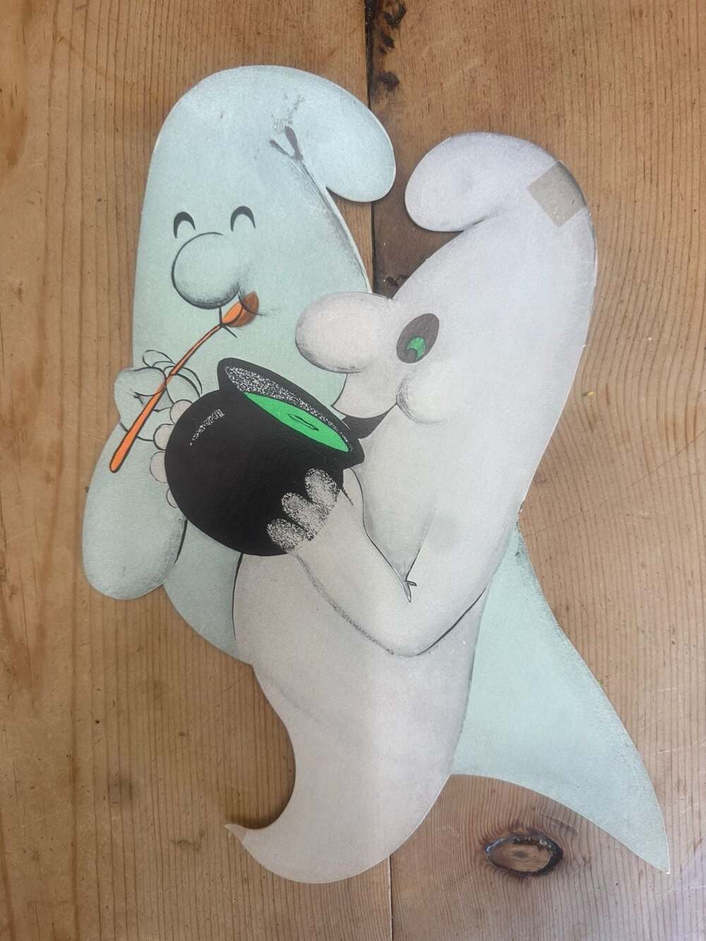 Vintage Halloween Die-Cut Paper Decoration - Two Ghosts With Cauldron